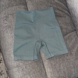 Teal High-Waisted Ribbed Shorts